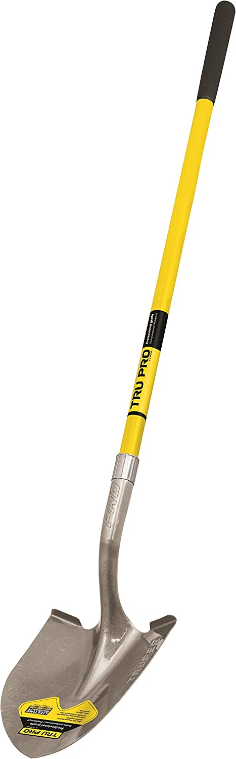 Truper  Tru Pro Round Point Shovel, Fiberglass Handle, 10-Inch Grip, 48-Inch